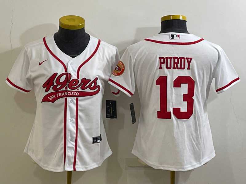 Womens San Francisco 49ers #13 Brock Purdy White With Patch Cool Base Stitched Baseball Jersey->women nfl jersey->Women Jersey